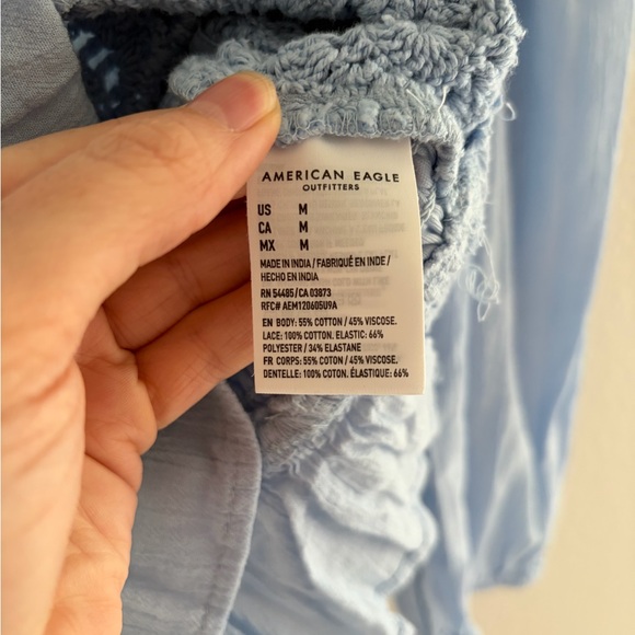 American Eagle Blue Crochet Lace Peplum Top Size M Square Neck - Picture 8 of 8